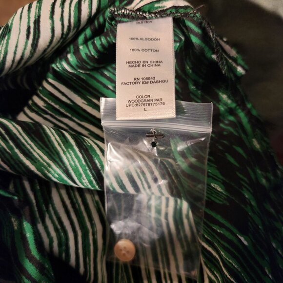 New with Tags! Derek Lam Green & White Wood Grain Pattern Shirt Dress Size L - Picture 10 of 10